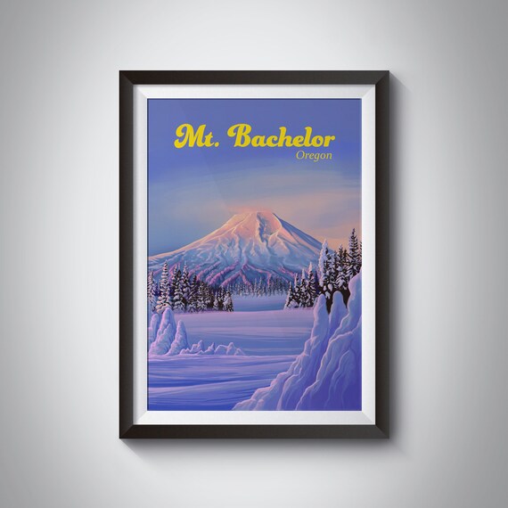 Mt Bachelor Ski Resort Oregon Travel Poster, Vintage Art