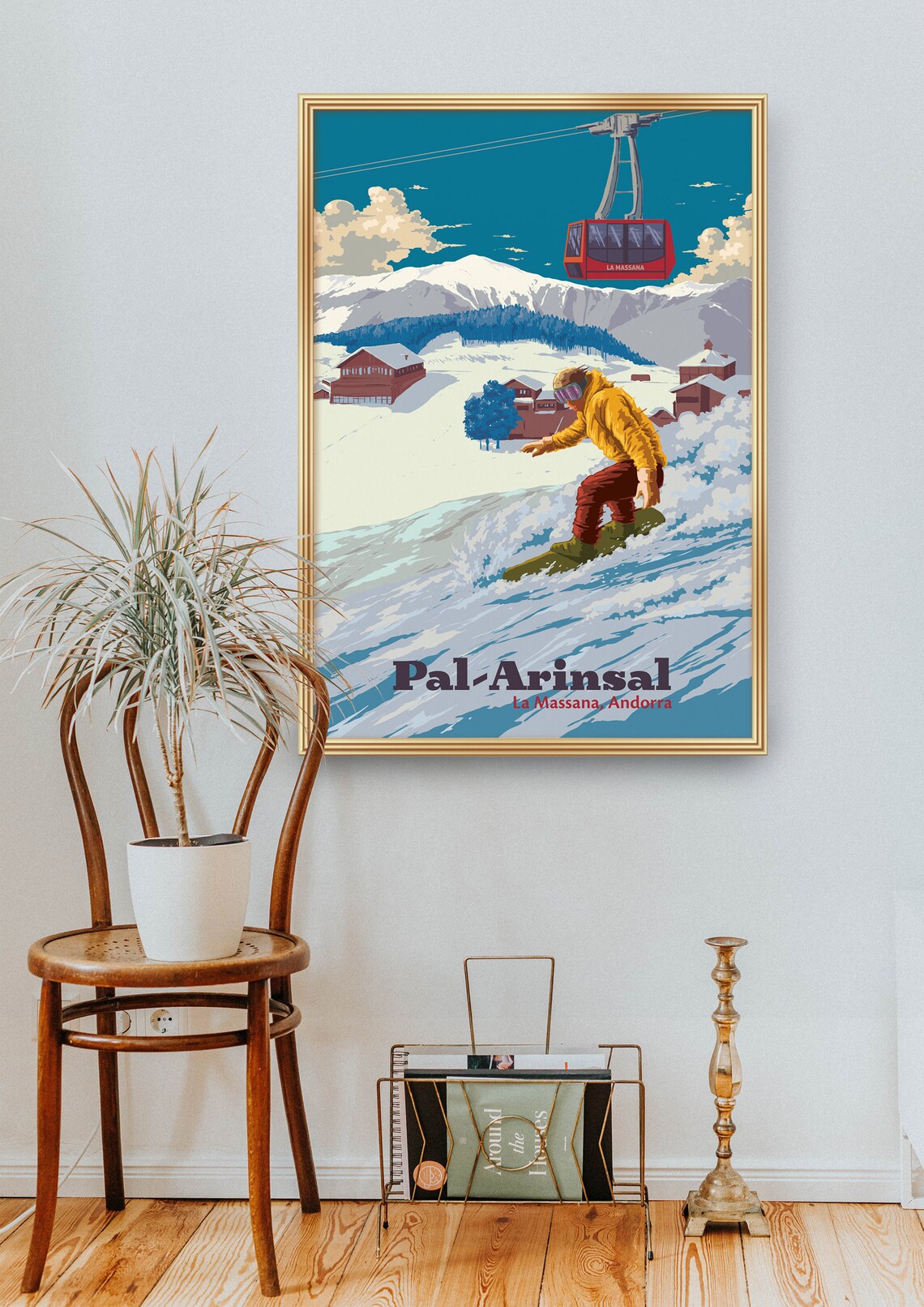 Pal Arinsal Andorra Snowboarder Gondola Retro Ski Travel Poster - Image 2