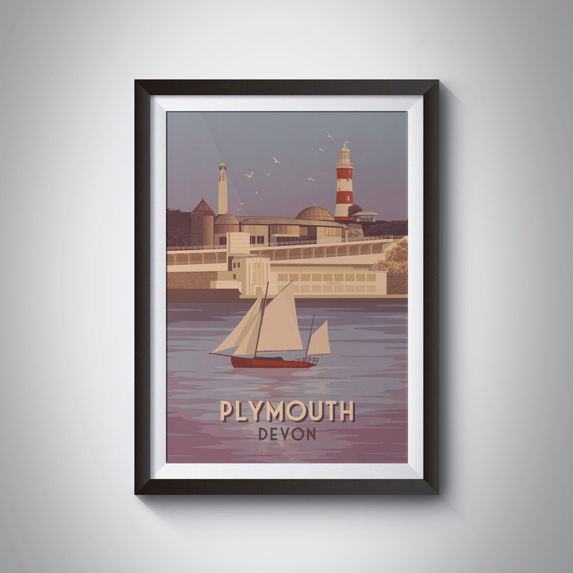 Plymouth Vintage Travel Poster, Devon Seaside Print