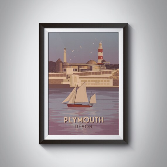Plymouth Vintage Travel Poster, Devon Seaside Print