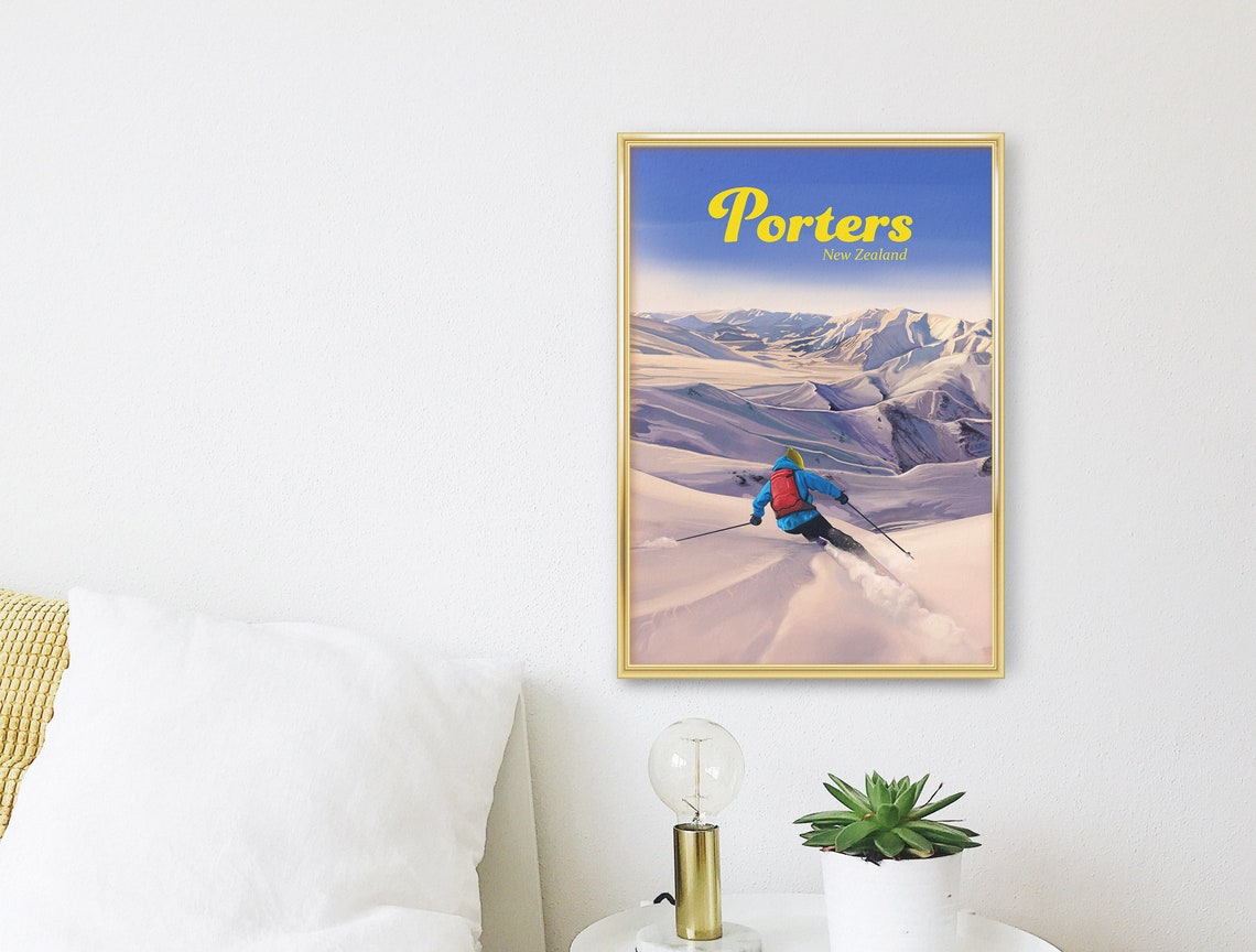 Porters Ski Resort Poster New Zealand Travel Poster Nz Southern Alps Skiing Print Snowboarding Art South Island Vintage Ski Print Gift - Image 3