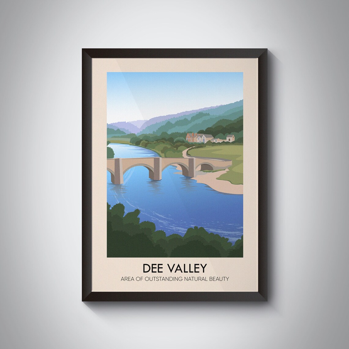Dee Valley Stone Bridge Over the River Dee Wales Travel Poster