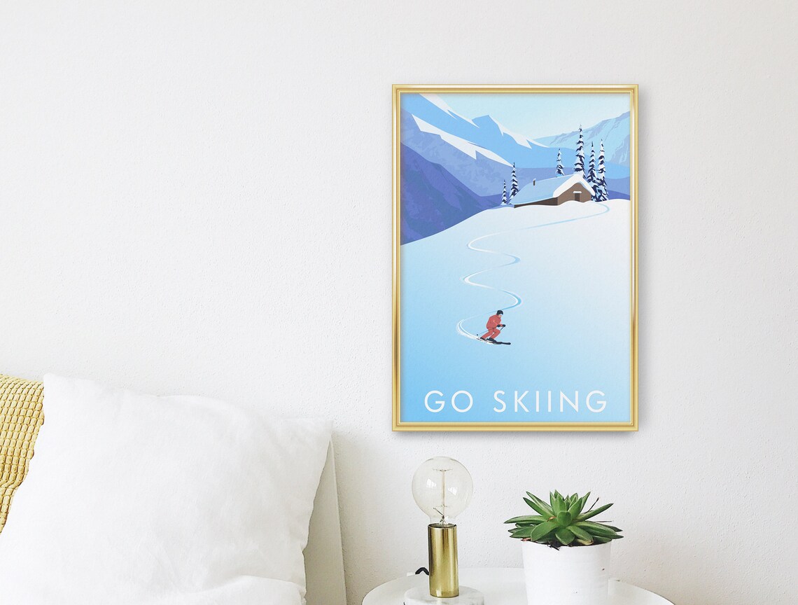 Go Skiing Vintage Travel Poster, Outdoor Adventure - Image 3