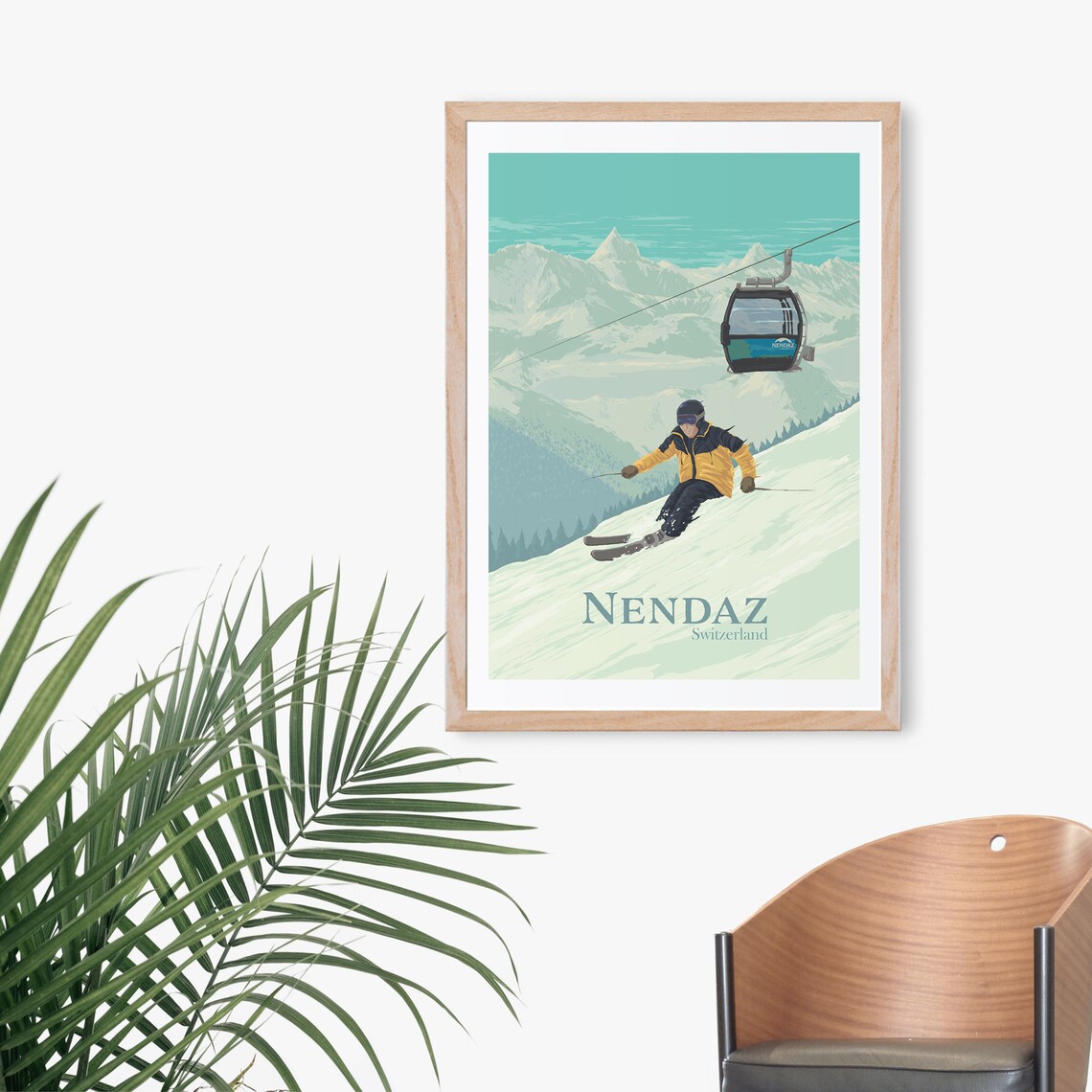 Nendaz Ski Resort Vintage Ski Poster, Swiss Alps - Image 3