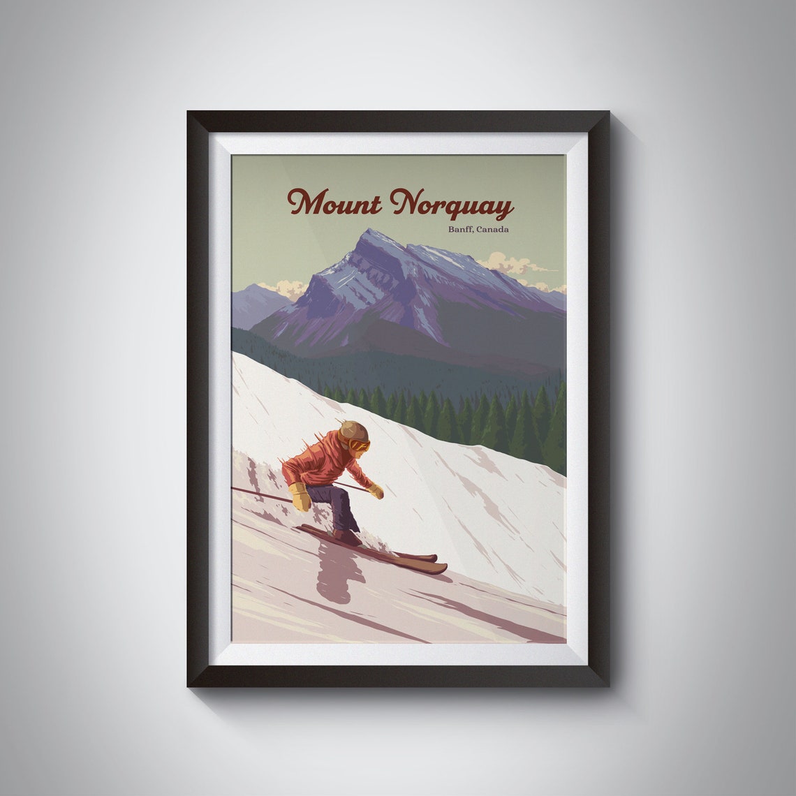 Mount Norquay Banff Canada Downhill Skier Vintage Ski Poster