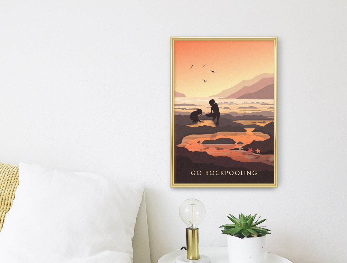 Go Rockpooling Sunset Tide Pool Adventure Seaside Starfish Poster - Image 3