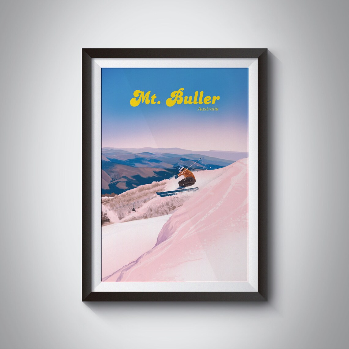 Mt Buller Vintage Ski Poster, Victorian Alps Travel Poster