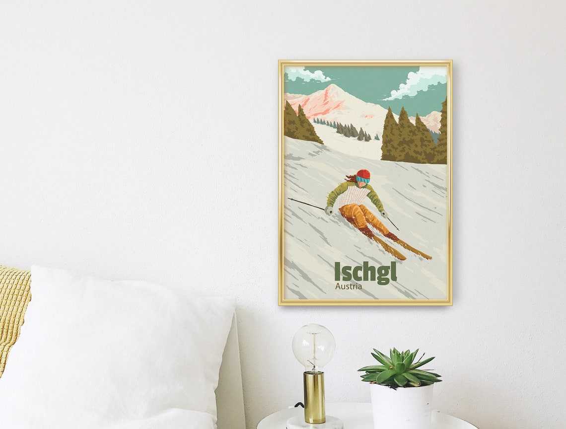 Ischgl Austria Vintage Skier Carving Alpine Slope Travel Poster - Image 3