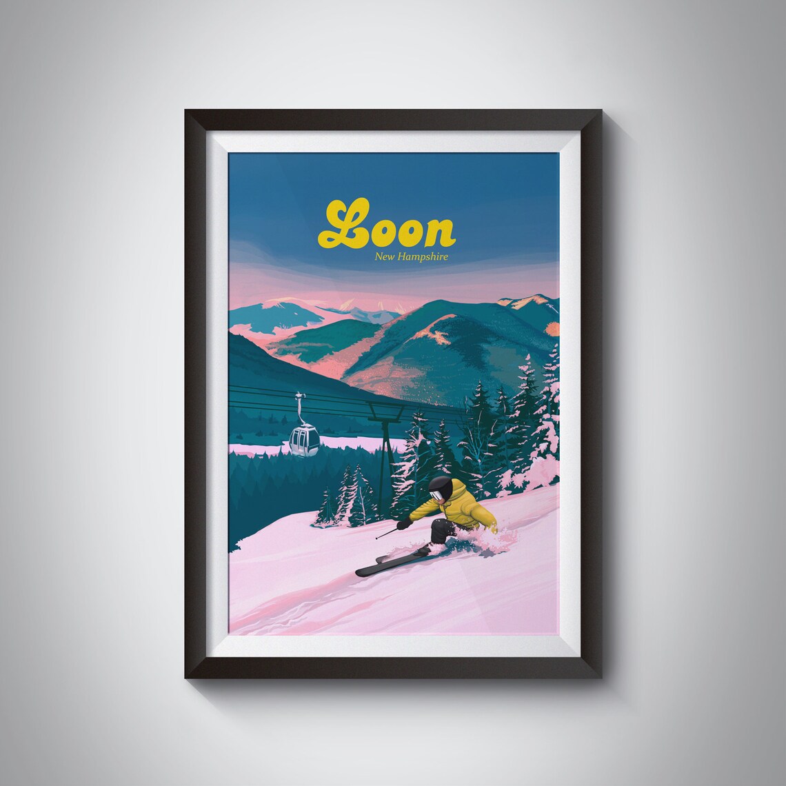 Loon Mountain New Hampshire Ski Resort Gondola Vintage Art Poster