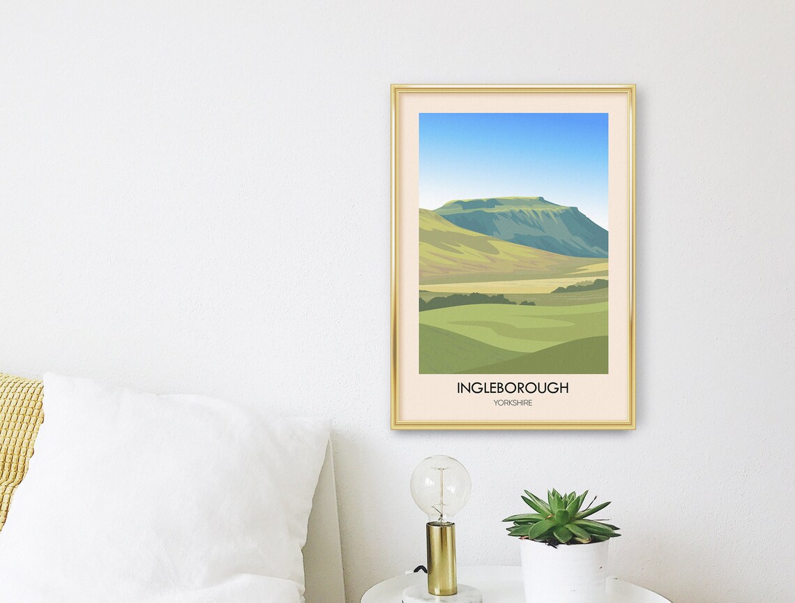 Ingleborough Yorkshire Flat Topped Mountain Three Peaks Vintage Travel Poster - Image 2