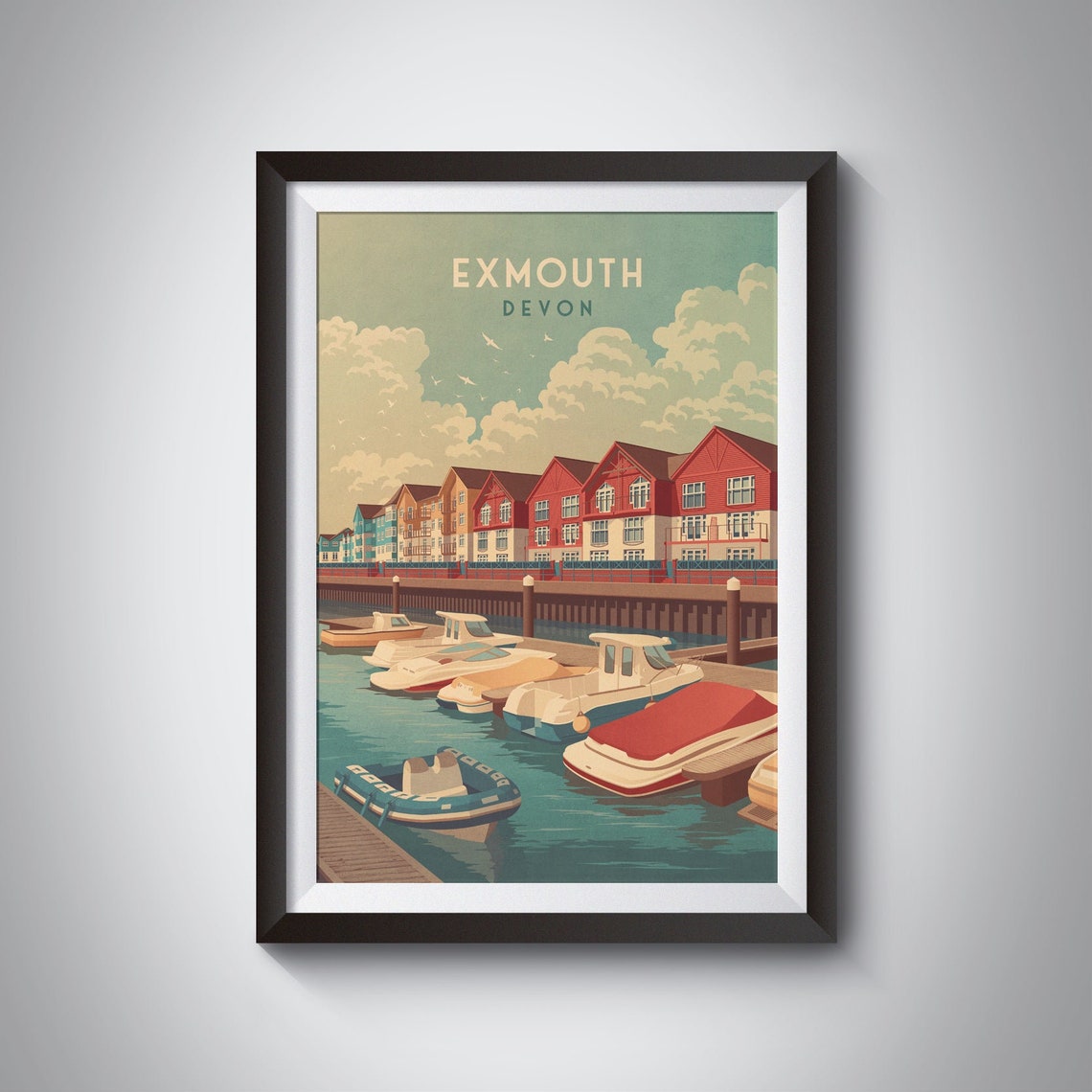Exmouth Devon Marina Red Gabled Waterfront Boats Scene Poster