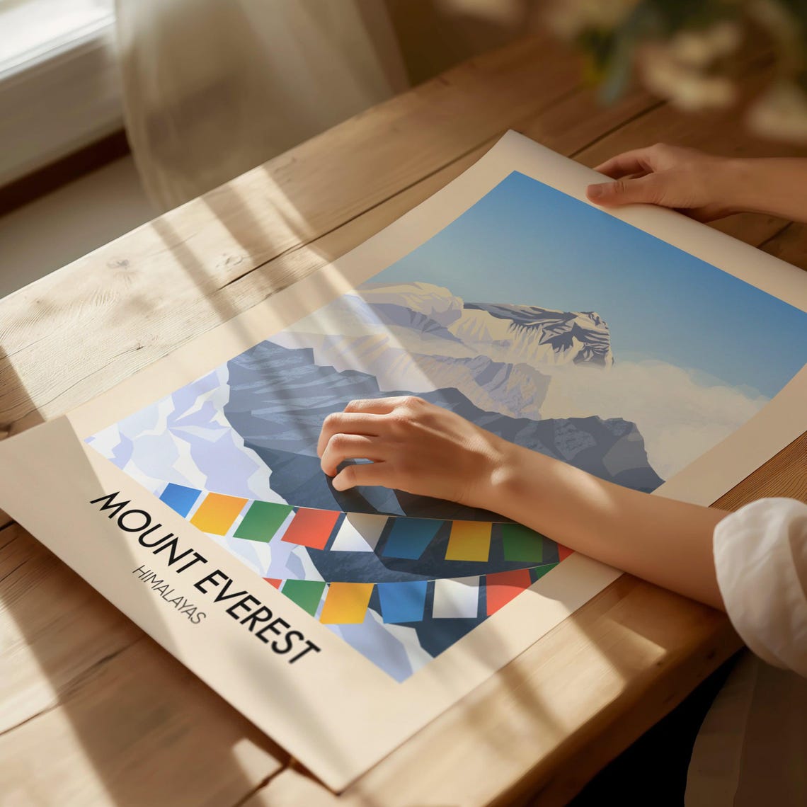 Mount Everest Himalayas Snow Peaks Prayer Flags Minimalist Travel Poster - Image 2