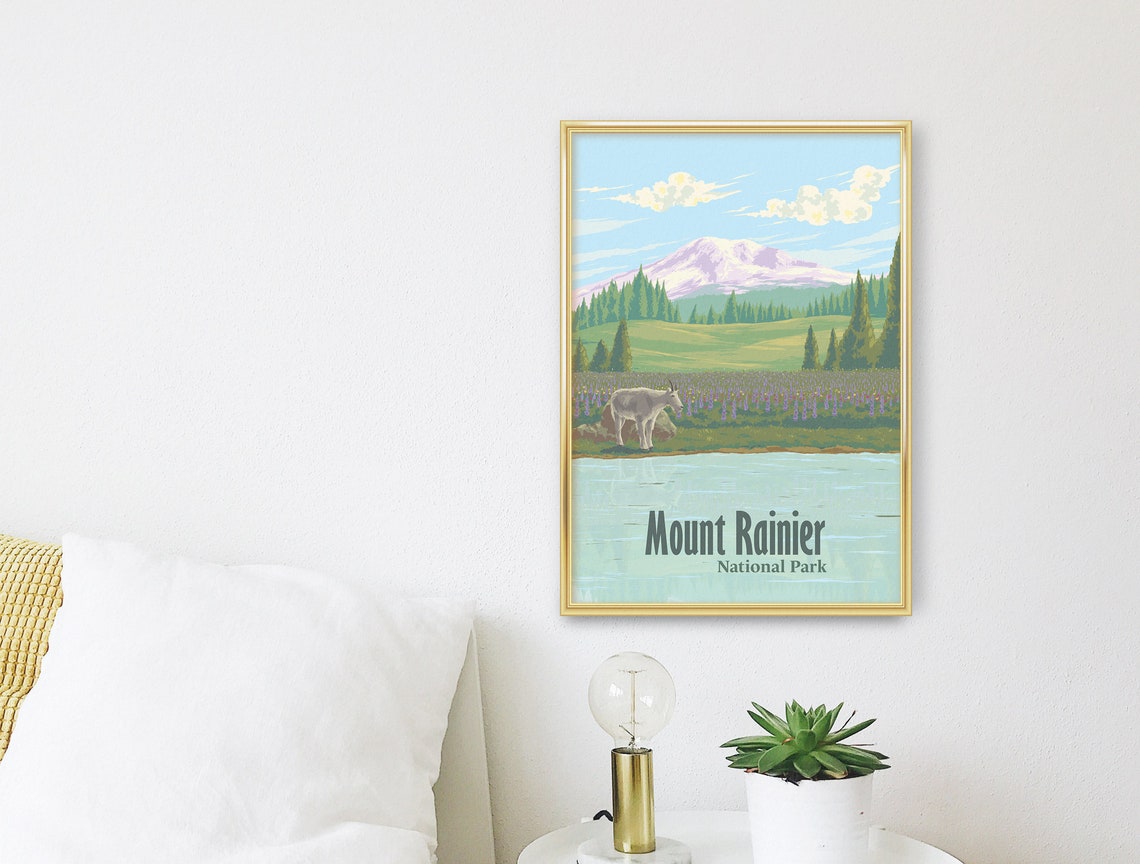 Mount Rainier National Park Mountain Goat Lake Vintage Poster - Image 3