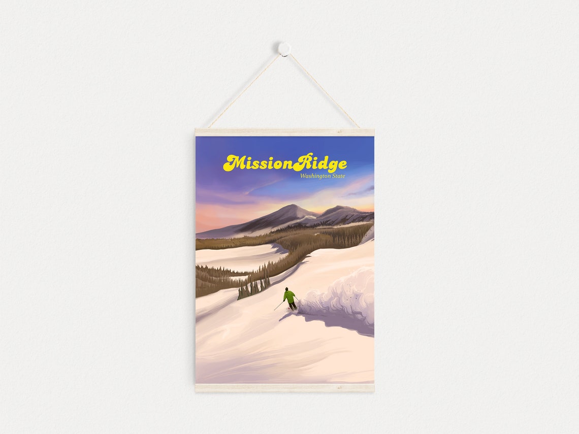 Mission Ridge Washington State Sunset Skier Retro Ski Poster - Image 4