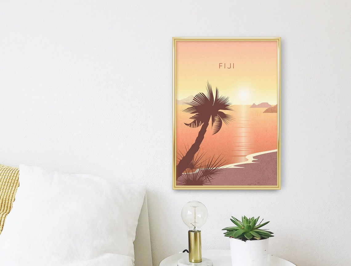Fiji Minimal Travel Poster South Pacific Ocean Viti Levu Vanua Levu Island Suva Travel Print Oceania Yasawa Island Fijian Art Framed - Image 3