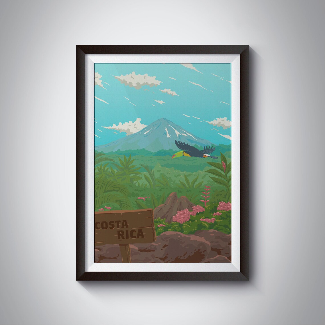 Costa Rica Travel Poster, Retro Vintage National Parks