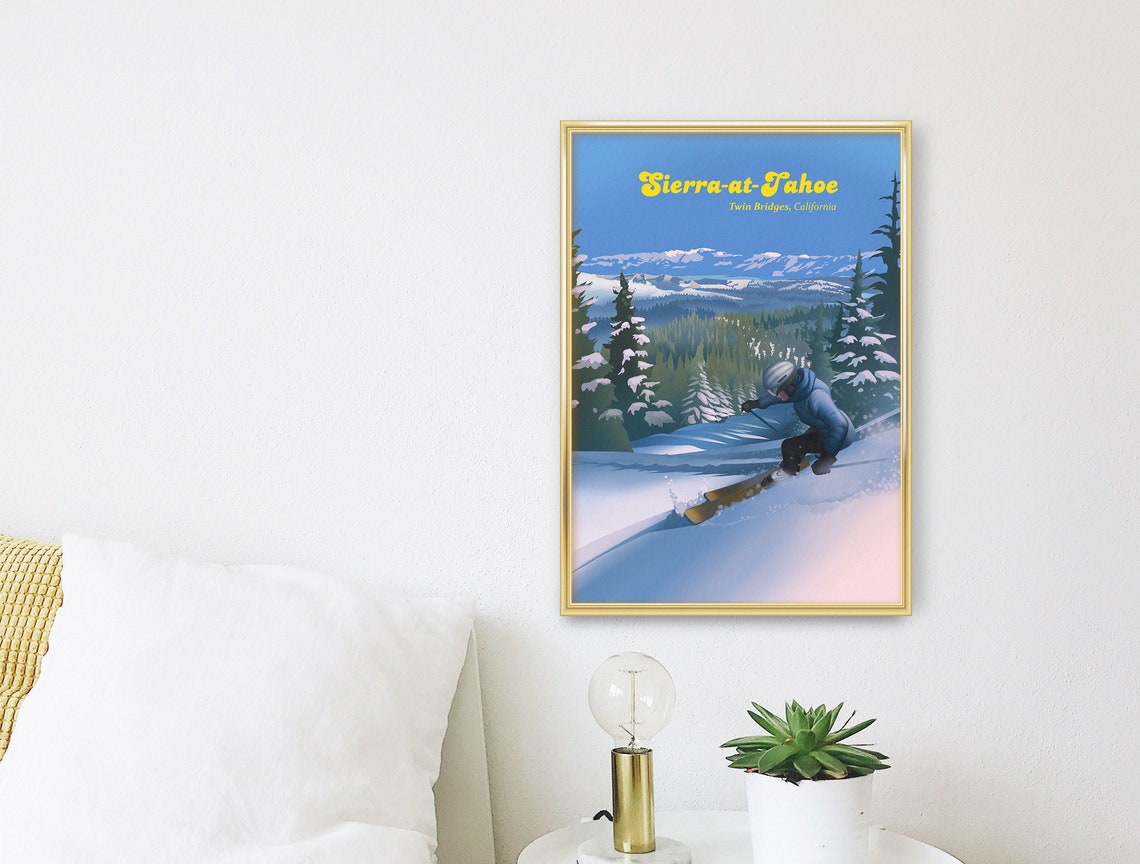 Sierra At Tahoe Ski Resort Poster Usa Twin Bridges California Lake Tahoe Snowboarding Vintage Travel Print Kirkwood Heavenly Art - Image 3