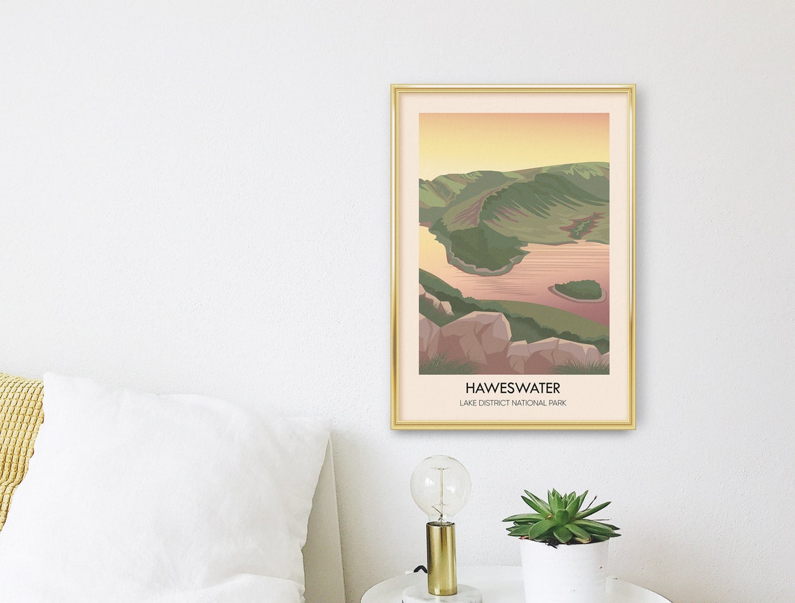 Haweswater Lake Travel Poster Lake District National Park Mardale Cumbria Vintage Travel Print Hiking Fells Gift Ullswater Framed - Image 2