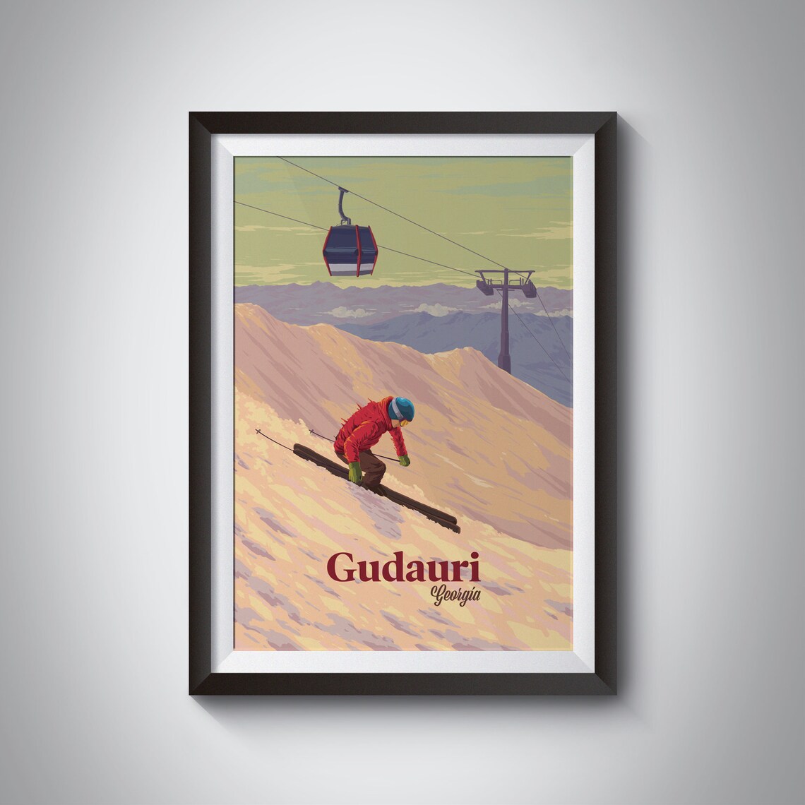Gudauri Georgia Ski Resort Vintage Travel Poster