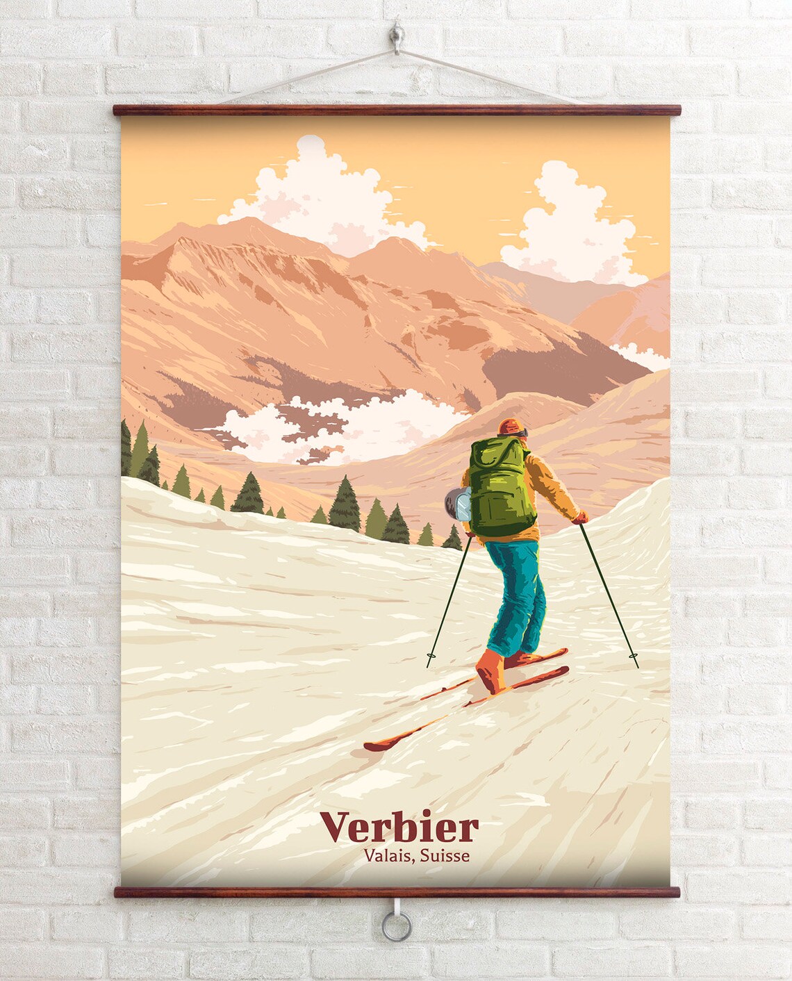 Verbier Ski Resort Vintage Skiing Travel Poster - Image 4