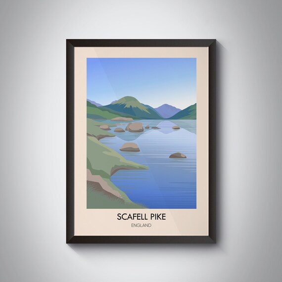 Scafell Pike England Lake District Mountain Lake Travel Poster