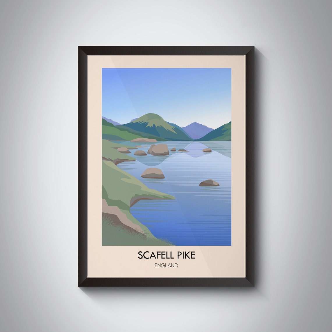 Scafell Pike England Lake District Mountain Lake Travel Poster