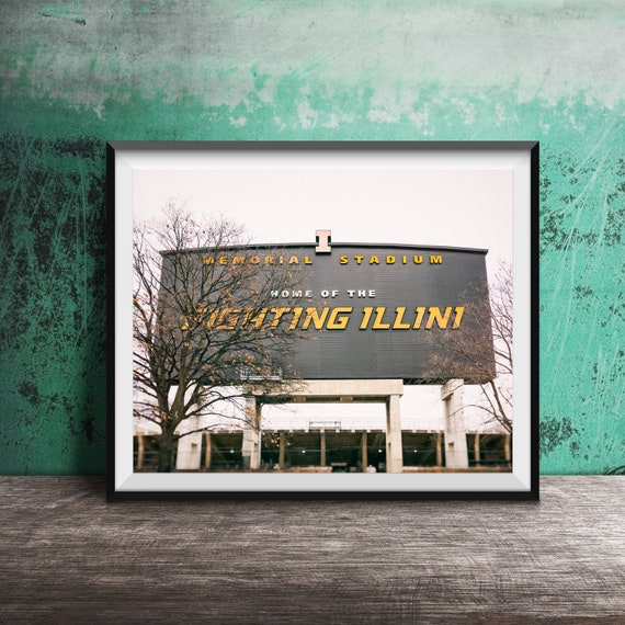 University Of Illinois Memorial Stadium Photography Print Unframed Wall Art Print Champaigne Illinois College Campus Football Stadium