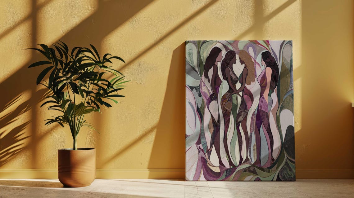 Three Standing Women Flowing Abstract Patterns Sisterhood Art Print - Image 4