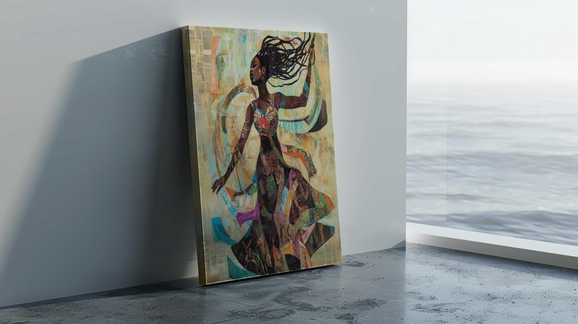 Black Woman Dancing Flowing Hair Collage Dress Joyful Freedom Poster - Image 4