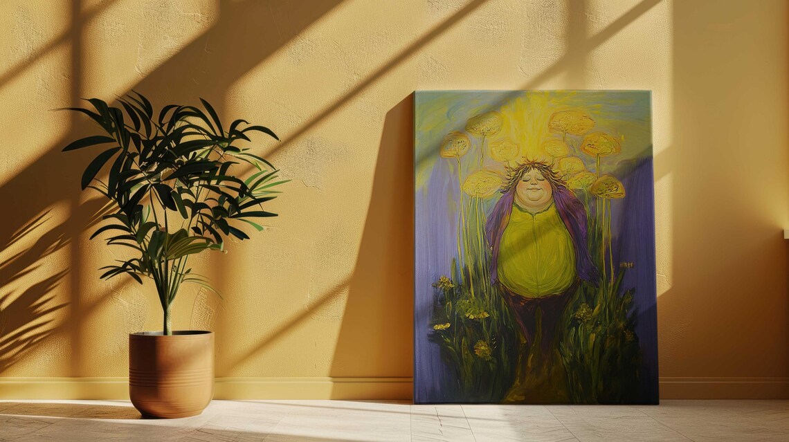 Smiling Woman Flower Field Joyful Body Positive Whimsical Art Print - Image 4