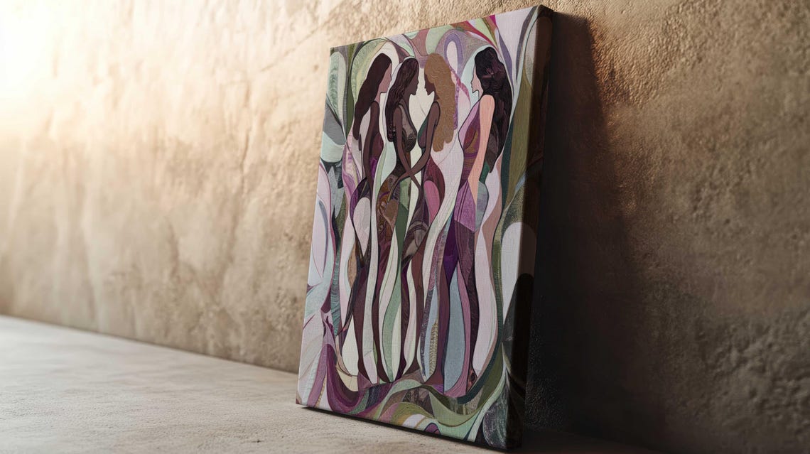 Three Standing Women Flowing Abstract Patterns Sisterhood Art Print - Image 2