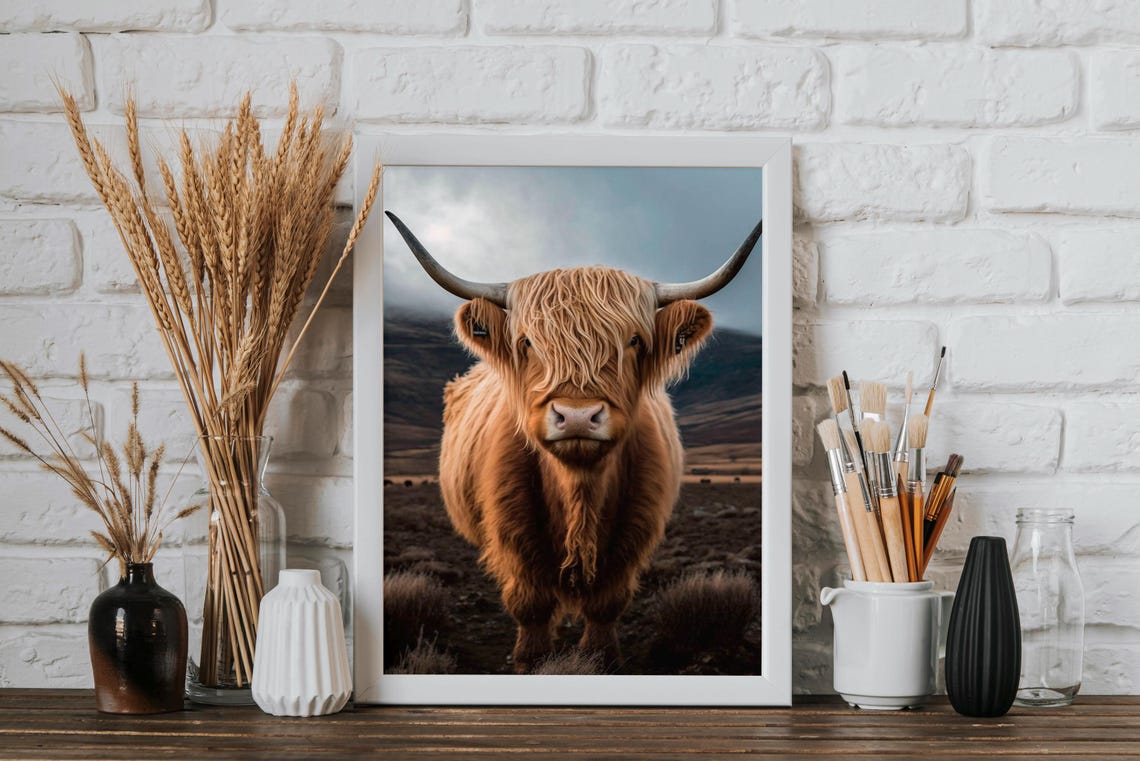Highland Cow Standing In Scottish Highlands Landscape Framed Poster - Image 4