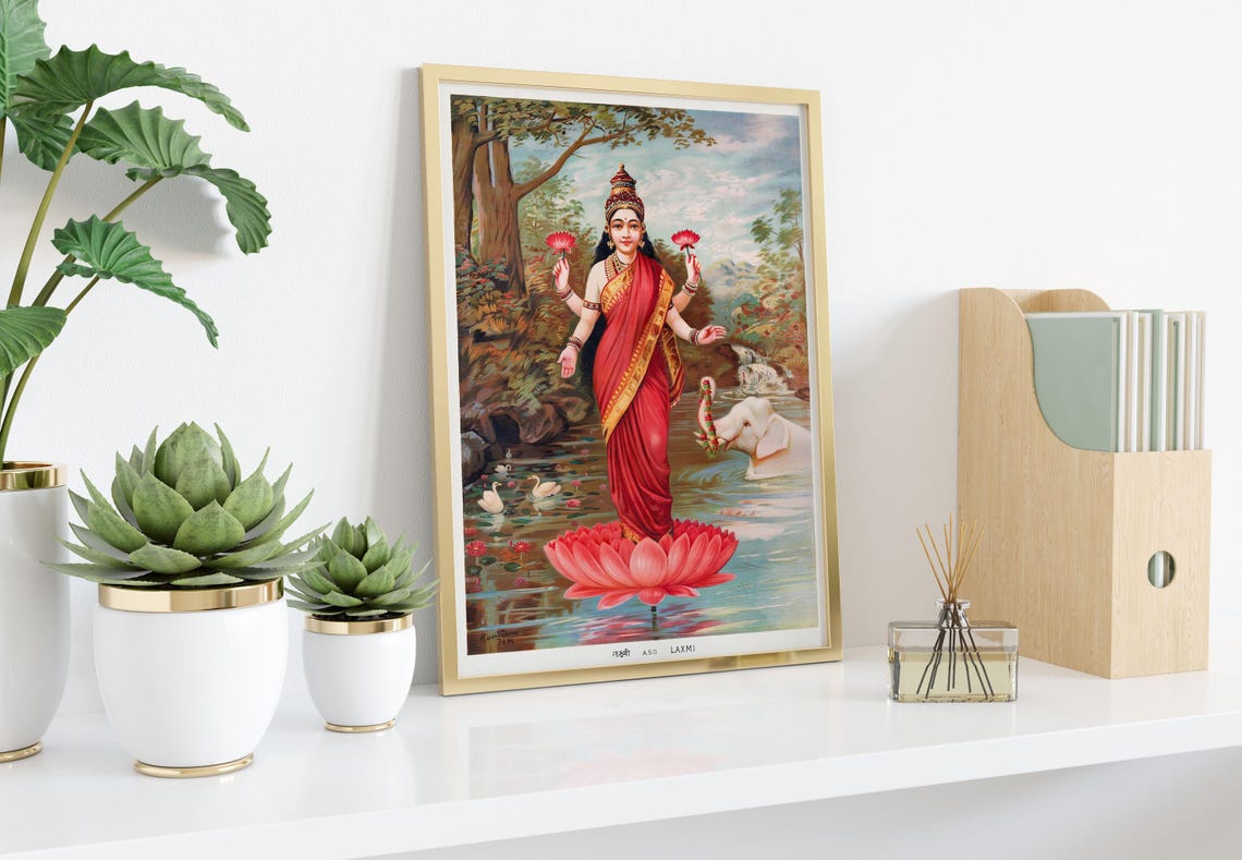 Goddess Lakshmi Vintage Hindu Wall Art Spiritual Home Decor - Image 2