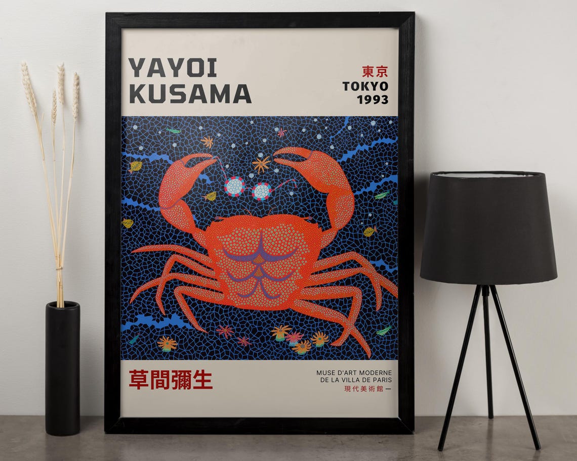 Yayoi Kusama Inspired Crab Art Framed Wall Decor