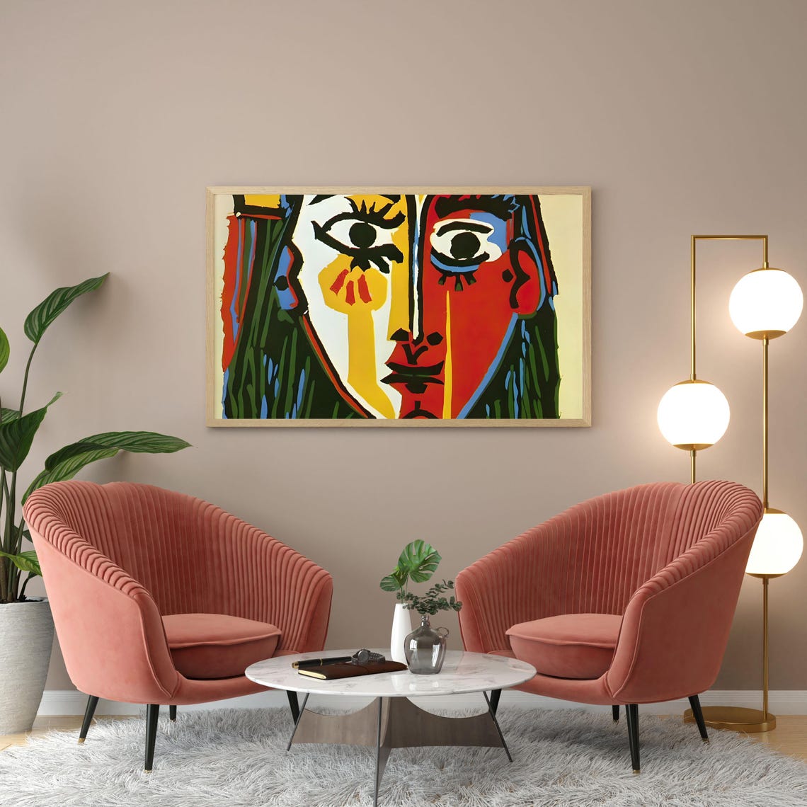 Bold Cubist Face Portrait In Red Yellow And Blue Picasso Style Poster - Image 4