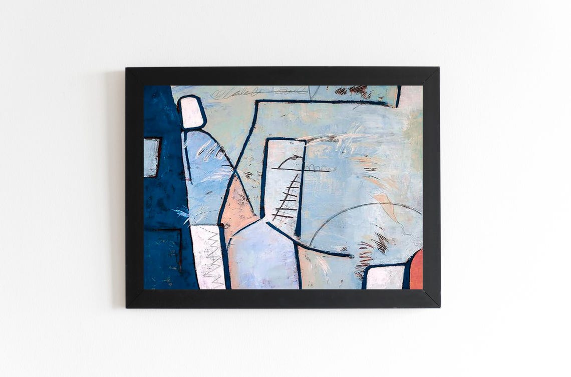 Abstract Blue Geometric Shapes Minimalist Modern Canvas Wall Art - Image 3