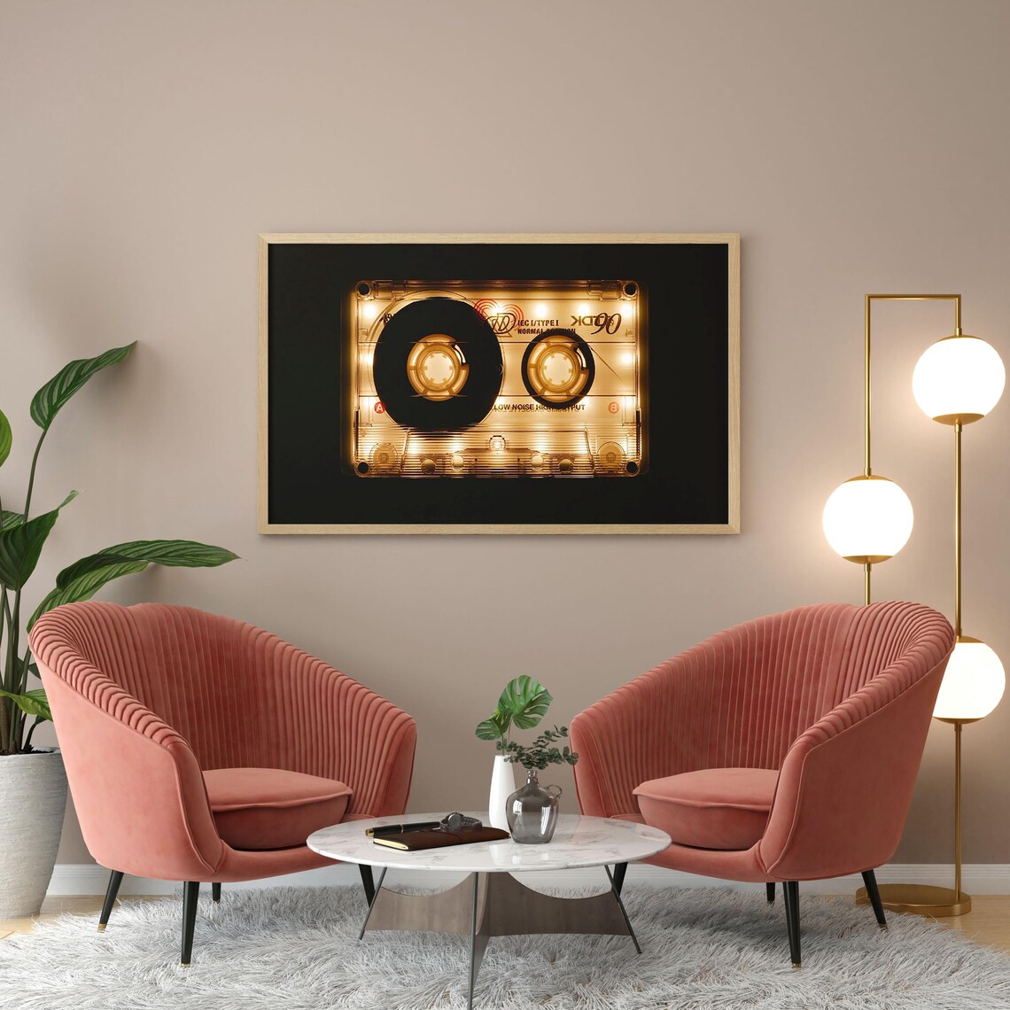 Glowing Retro Cassette Tape On Black Background Vintage Music Art Poster - Image 3