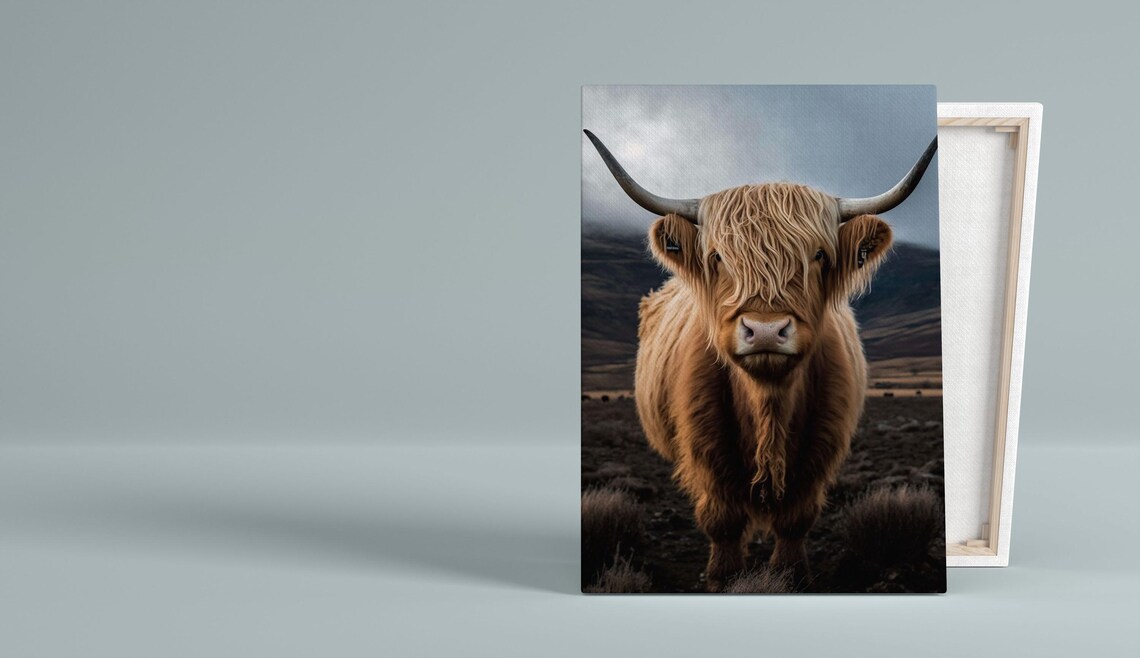Highland Cow Standing In Scottish Highlands Landscape Framed Poster - Image 3