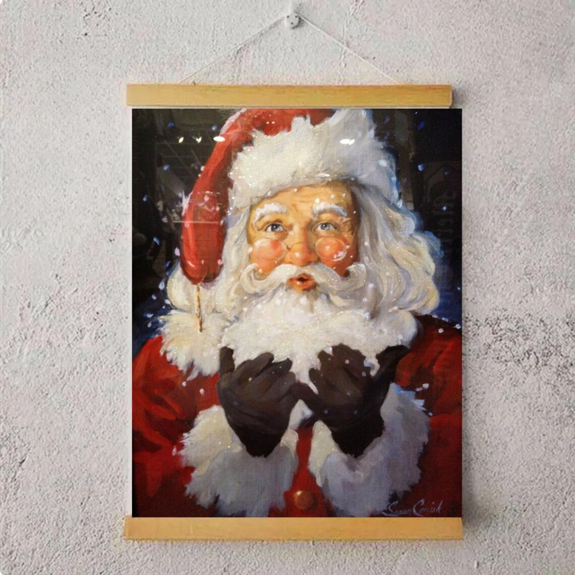 Santa Blowing Snow Playful Vintage Christmas Painting Portrait Poster - Image 5