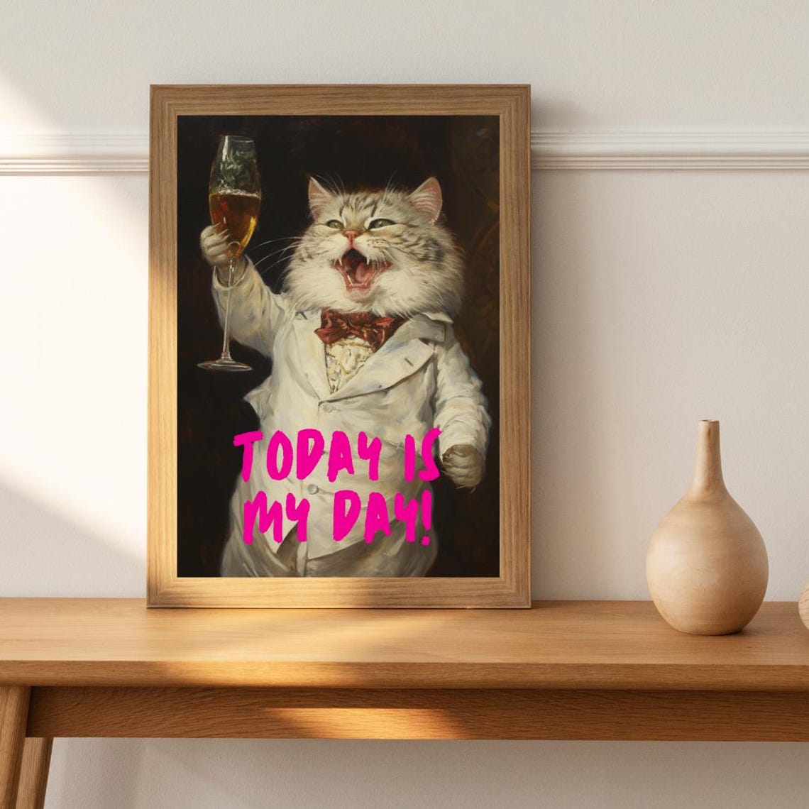 Today Is My Day Cat In Suit Champagne Celebration Funny Poster - Image 2