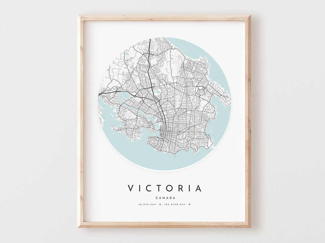 Victoria Canada City Map Print Minimalist Street Grid Coordinates Wall Decor