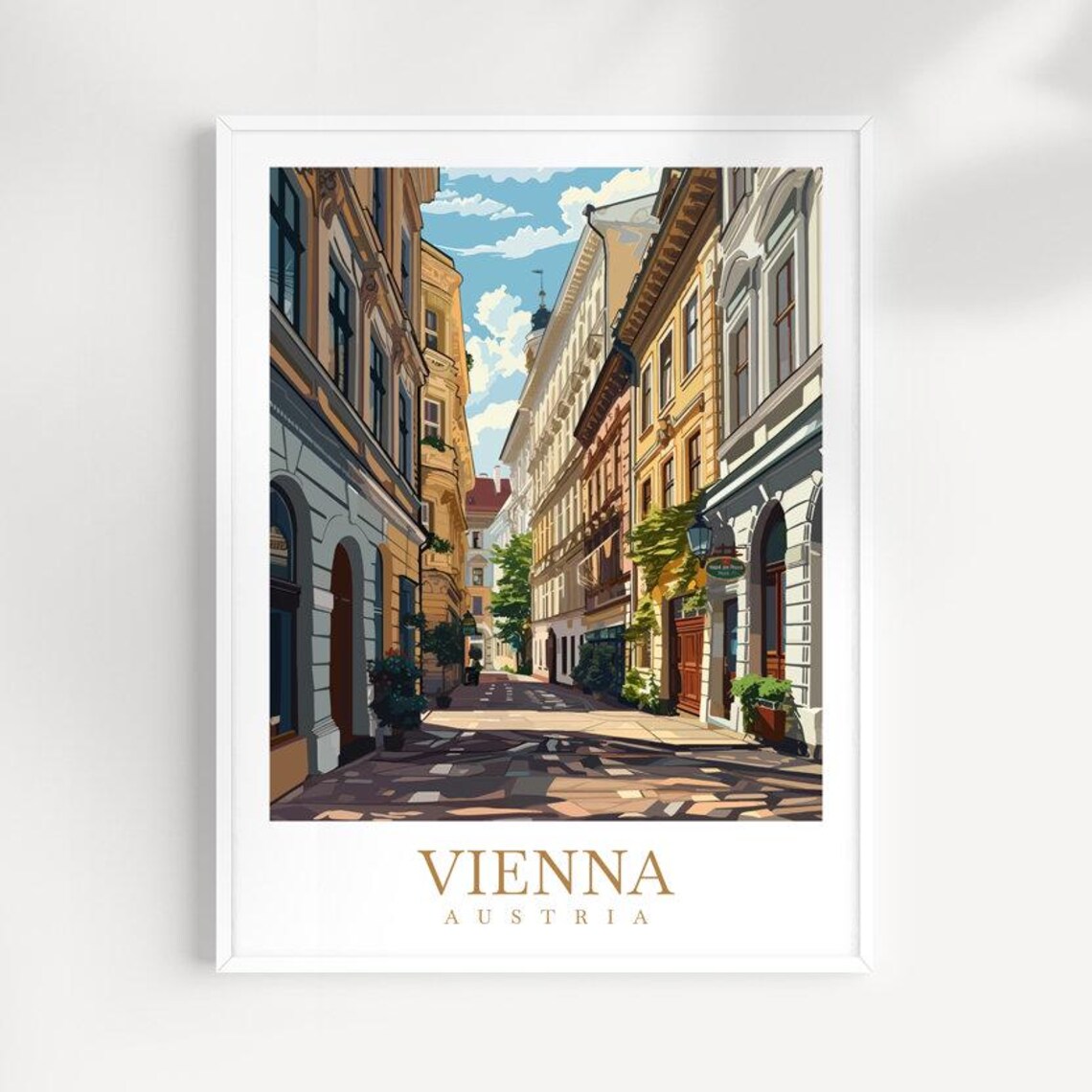 Vienna Austria Historic Old Town Street Vintage Style Travel Poster