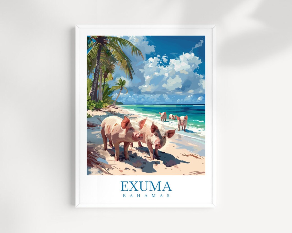 Exuma Travel Poster, Bahamas Caribbean Decor
