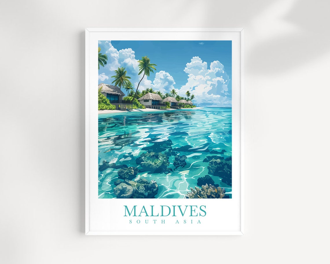 Maldives Overwater Bungalows Coral Reef Tropical Island Poster