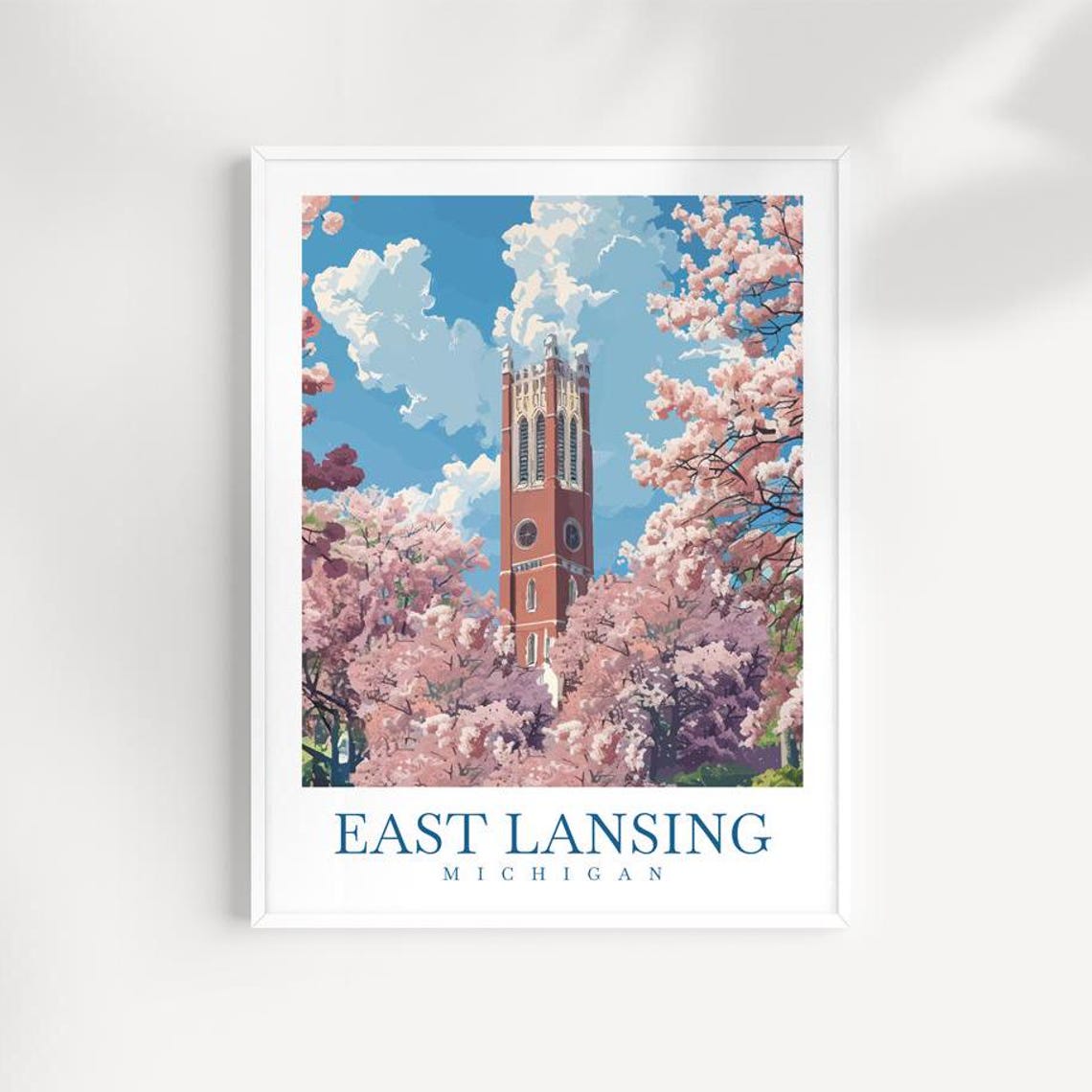 East Lansing Michigan Bell Tower Cherry Blossom Spring Poster