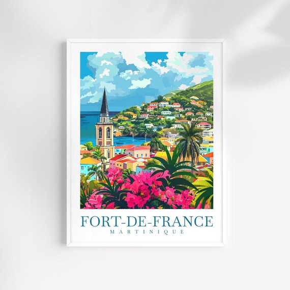 Fort de France Martinique Harbor Town Church Spire Travel Poster