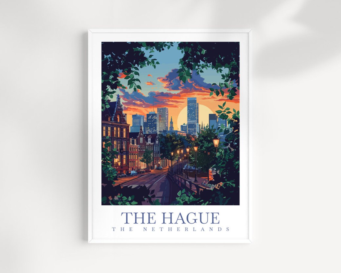 The Hague Netherlands Sunset Poster Evening City Street View Art