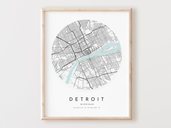 Detroit Map Print Modern City Street Art Michigan Decor