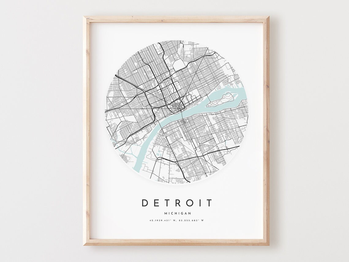 Detroit Map Print Modern City Street Art Michigan Decor