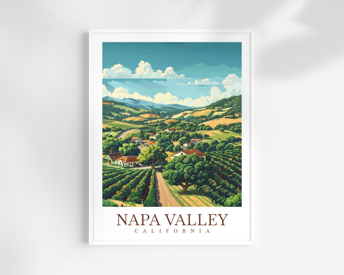 Napa Valley California Vineyard Rows Rolling Hills Travel Poster